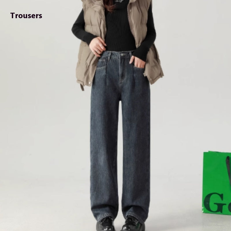 Straight High Waist Draped Casual Wide-leg Pants