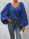 V-neck Lantern Sleeve Loose Long Sleeve Shirt