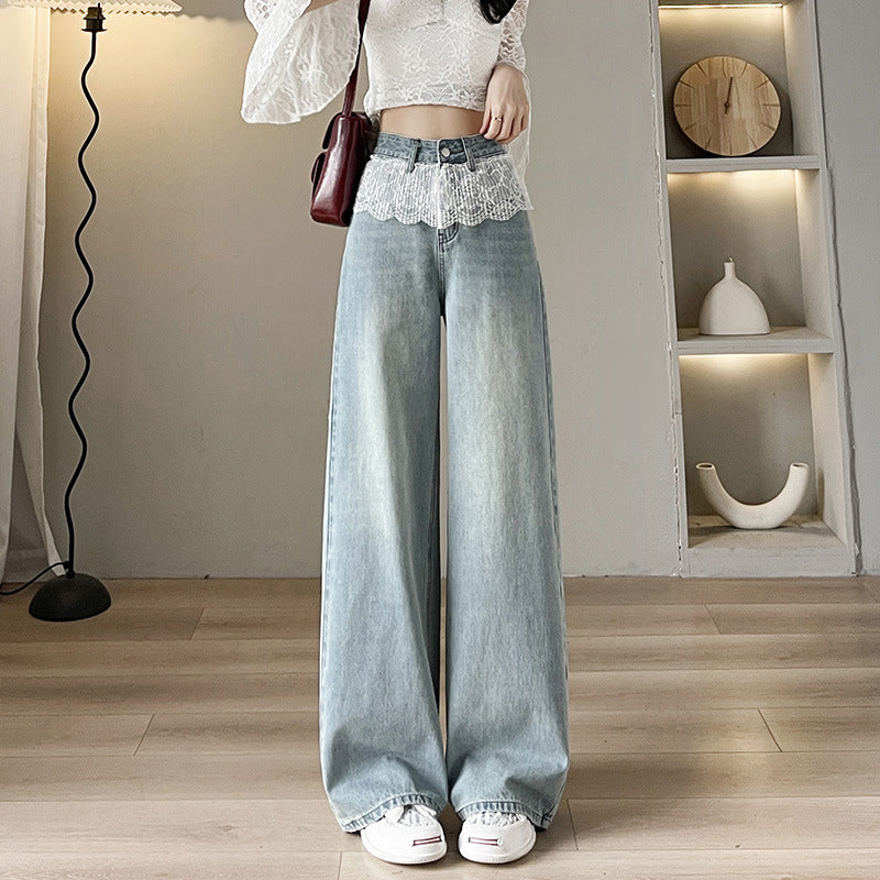 Loose Slimming And Straight Lace Wide Leg Jeans