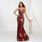 Sling Off-neck Sheath Sequined Banquet Fishtail Evening Dress