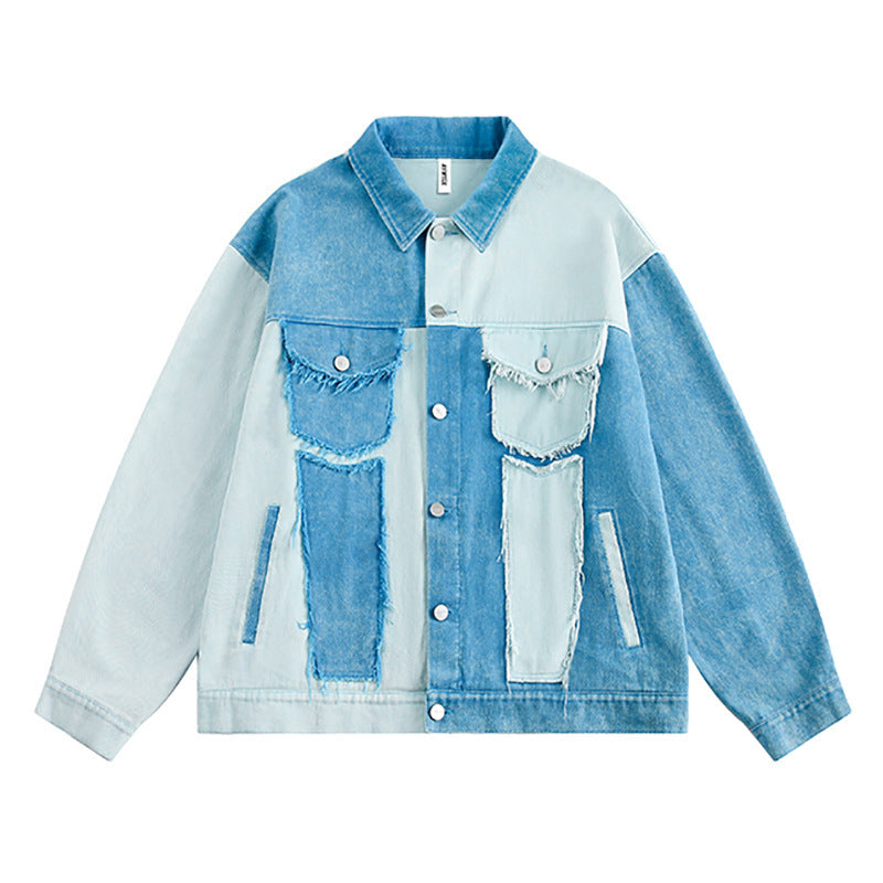 Irregular Color Contrast Patchwork Denim Jacket