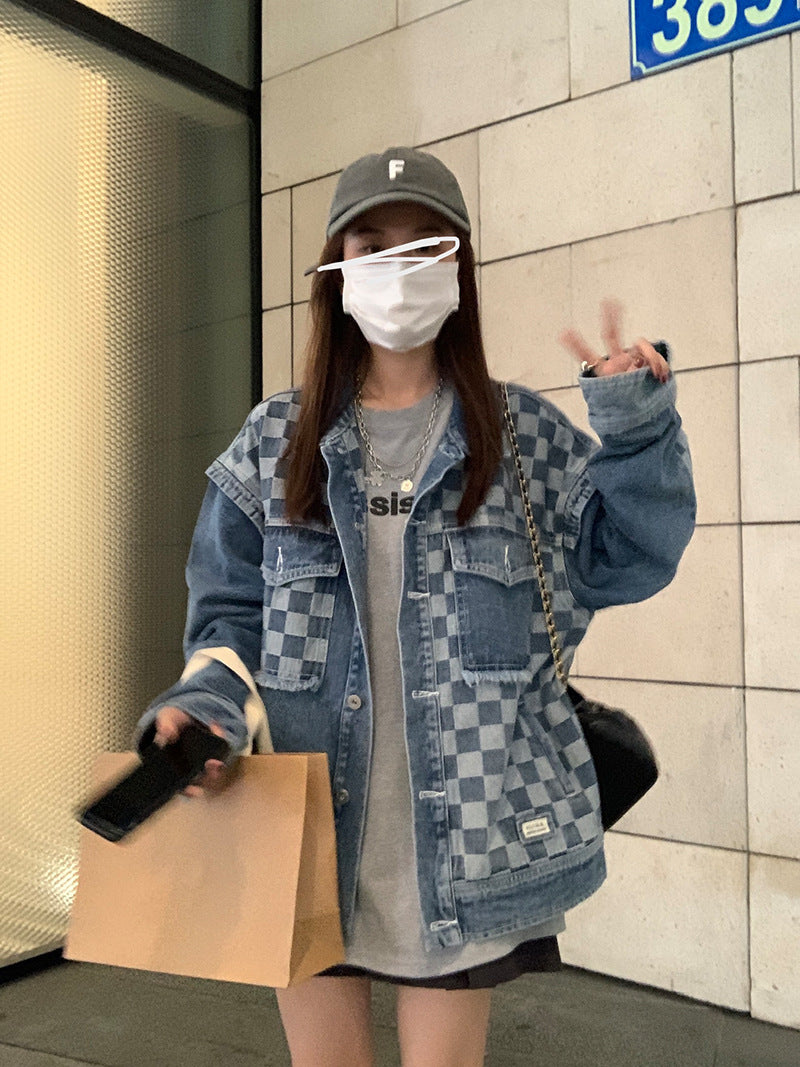 Women's Checkerboard Stitching Denim Jacket