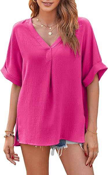 Spring And Summer Solid Color Short Sleeve Loose Blouse