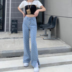 Retro Hong Kong Style High Waist Thin Wide Leg Pants Ladies Jeans