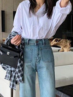 Light Blue Wide-leg Jeans For Women High Waist Loose Slimming Petite Nine-point Straight