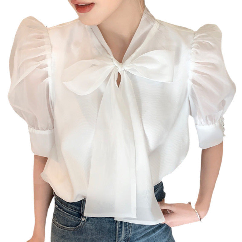 Bow Puff Sleeve Top Women's Design Sense