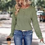 Crew Neck Casual Green Button Jacquard Sweater