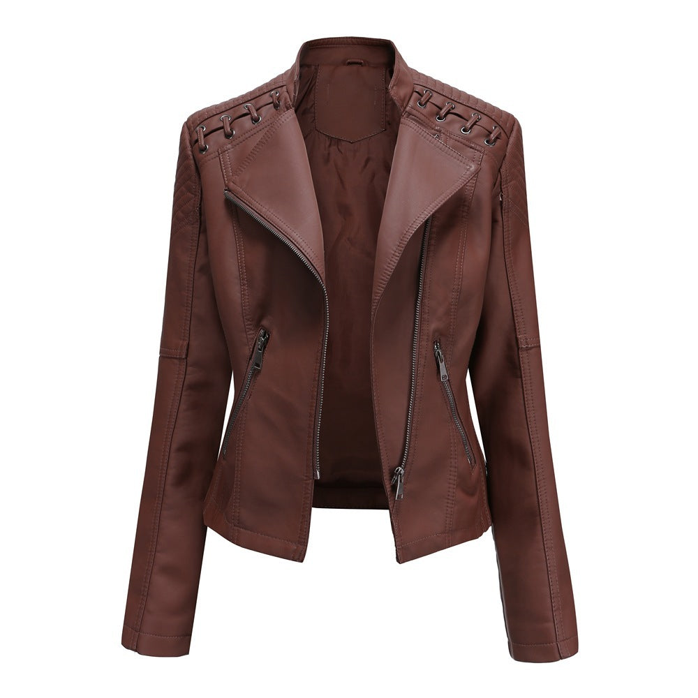 Slim Fit Thin Leather Coat Women's Motorcycle Clothing