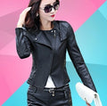 Slim-fit Stand-collar Ladies Jacket Rivet Leather Jacket