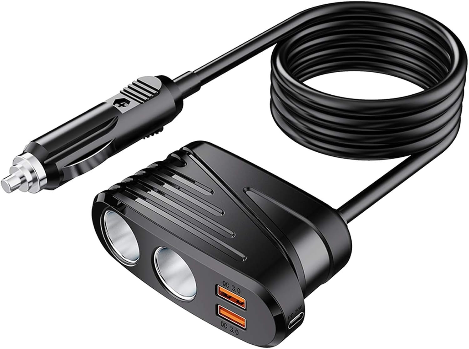 Car Charger 120W 2-Way Cigarette Lighter Splitter 12V Power Adapter Socket Extension With Dual USB