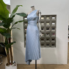 One-shoulder Pleated Hollowed-out Midriff Outfit Irregular Skirt For Women Dress