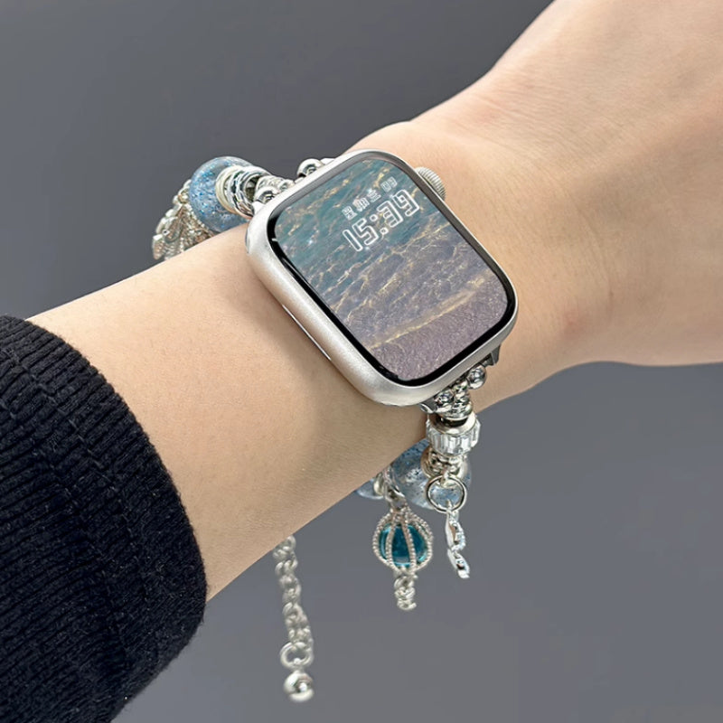 Crystal String Beads Pendant Metal Strap