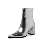 Chunky Heel Retro Ankle Boots Women Pointed French