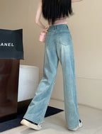 Pearl Straight Jeans High Waist Slim-fit Wide-leg Pants Women
