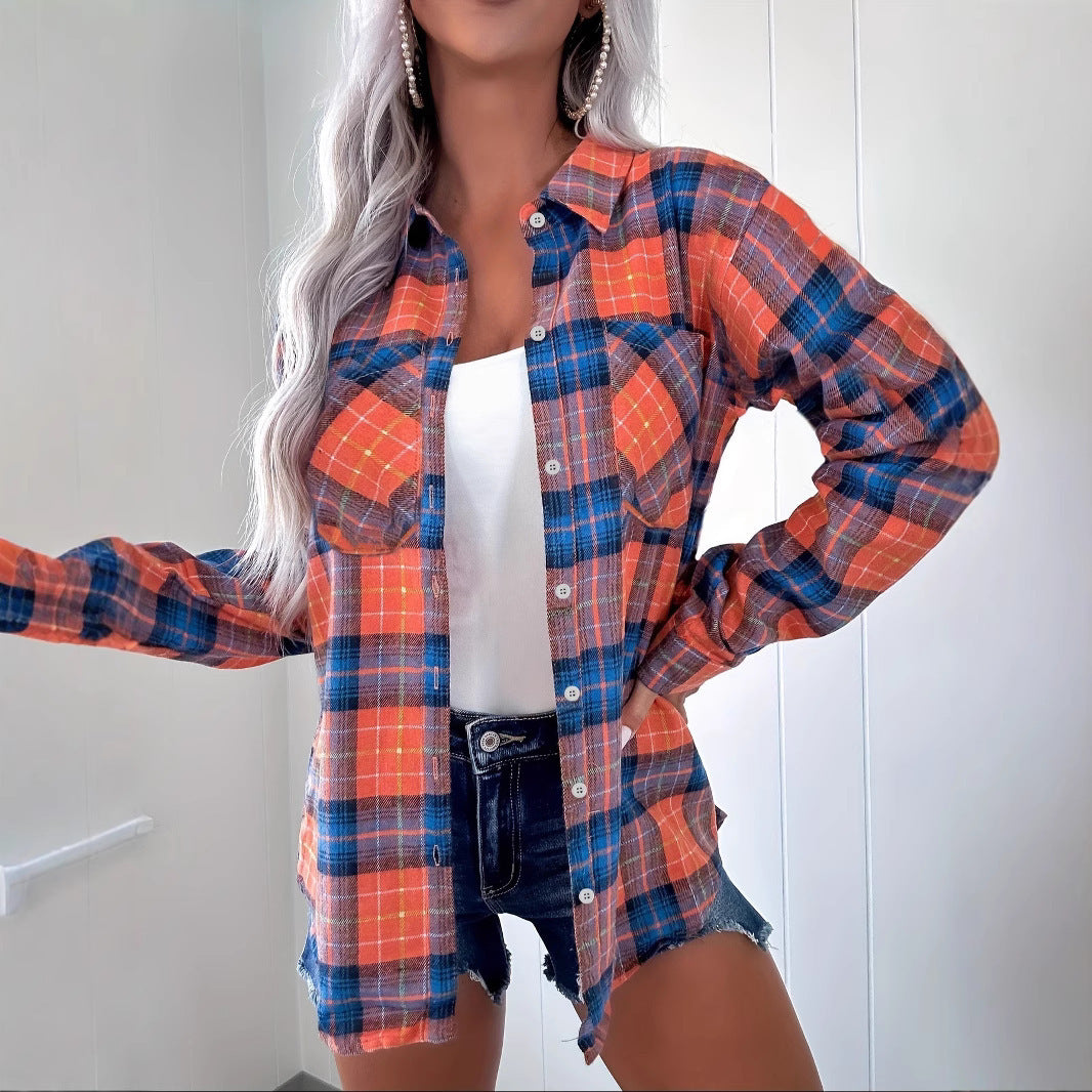 Stylish Loose Plus Size Plaid Shirt For Women